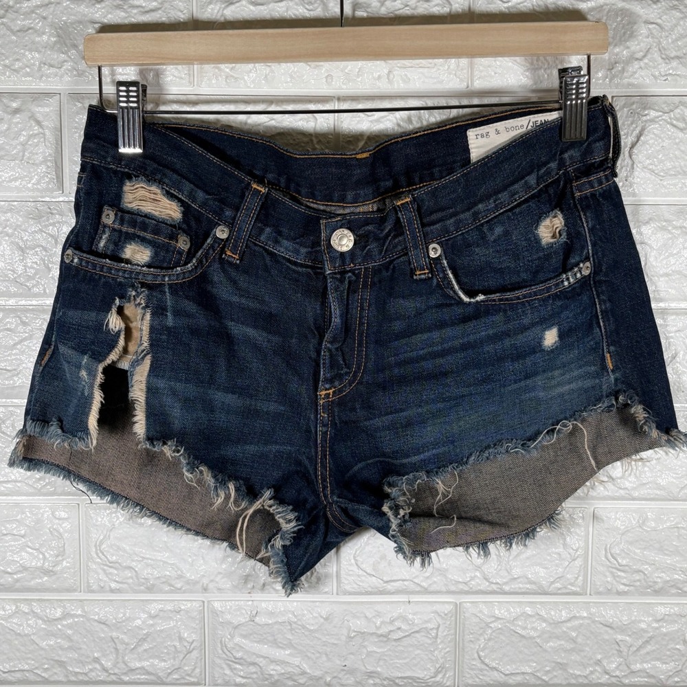 Rag & Bone Jean Distressed Denim Shorts Dark Wash Women's‎ Size 26